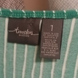 FINAL PRICE CHICO'S Travelers 2-pc green/white striped asymmetrical l/s pantsuit